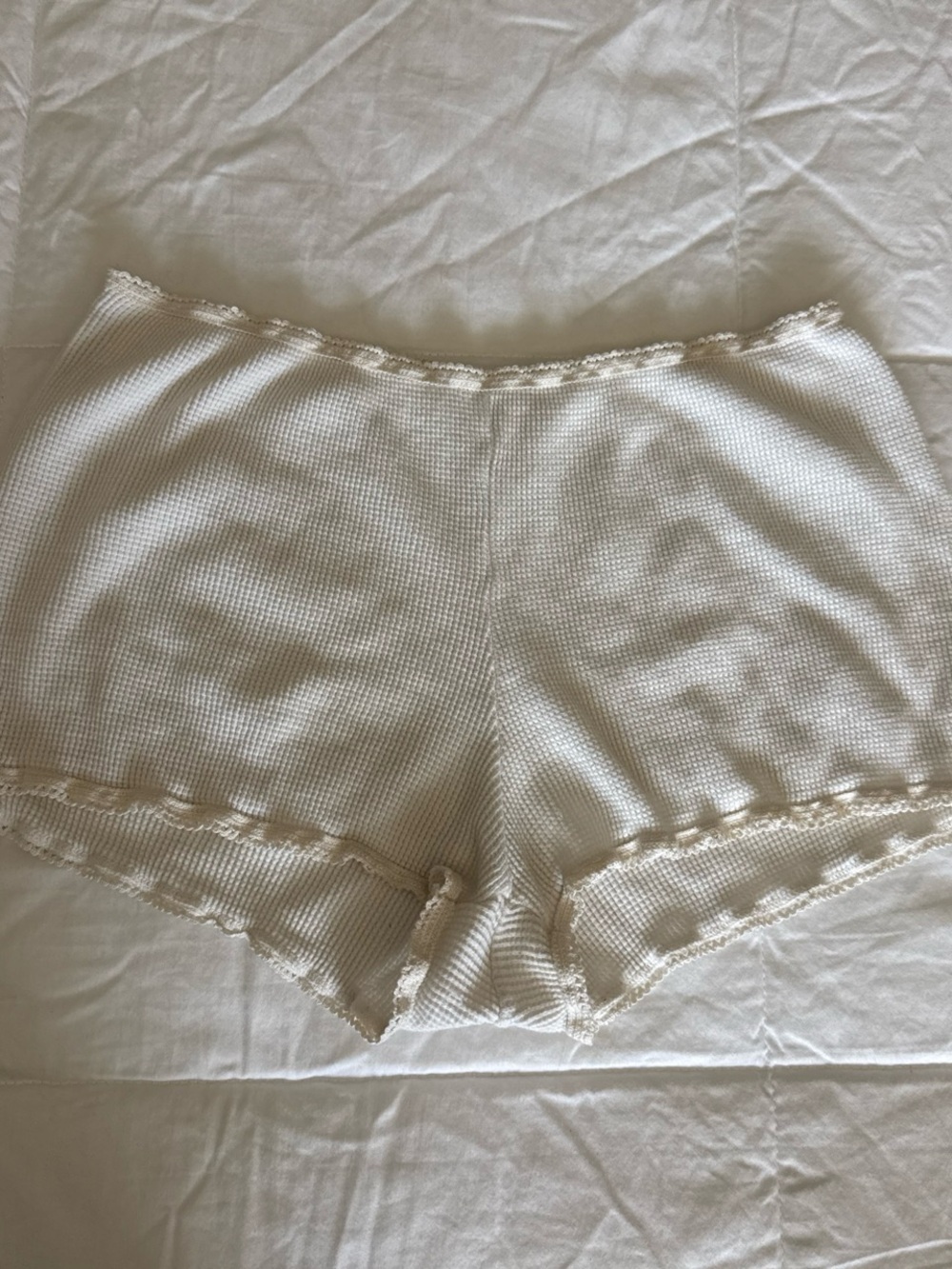 Brandy Melville Cream Ribbed Lounge Shorts with Lettuce Trim